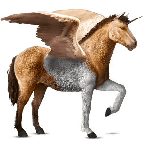 geflügeltes einhorn-reitpferd curly horse fuchs