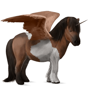 geflügeltes einhorn-pony brauner mit tobiano-scheckung